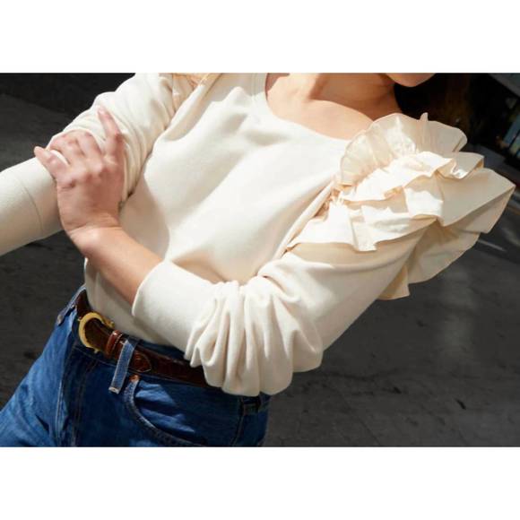 Nation LTD | Tops | New Nation Ltd Esther Ruffle Shoulder Sweatshirt In ...